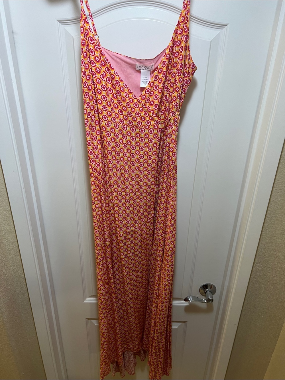 l*space Pink and Orange Floral V-Neck Maxi Dress